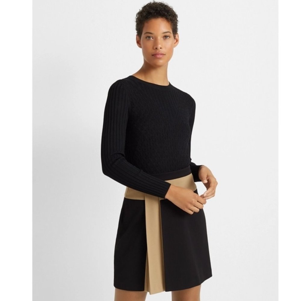 CLUB MONACO Colorblock Mini Skirt Black Tan Pleats